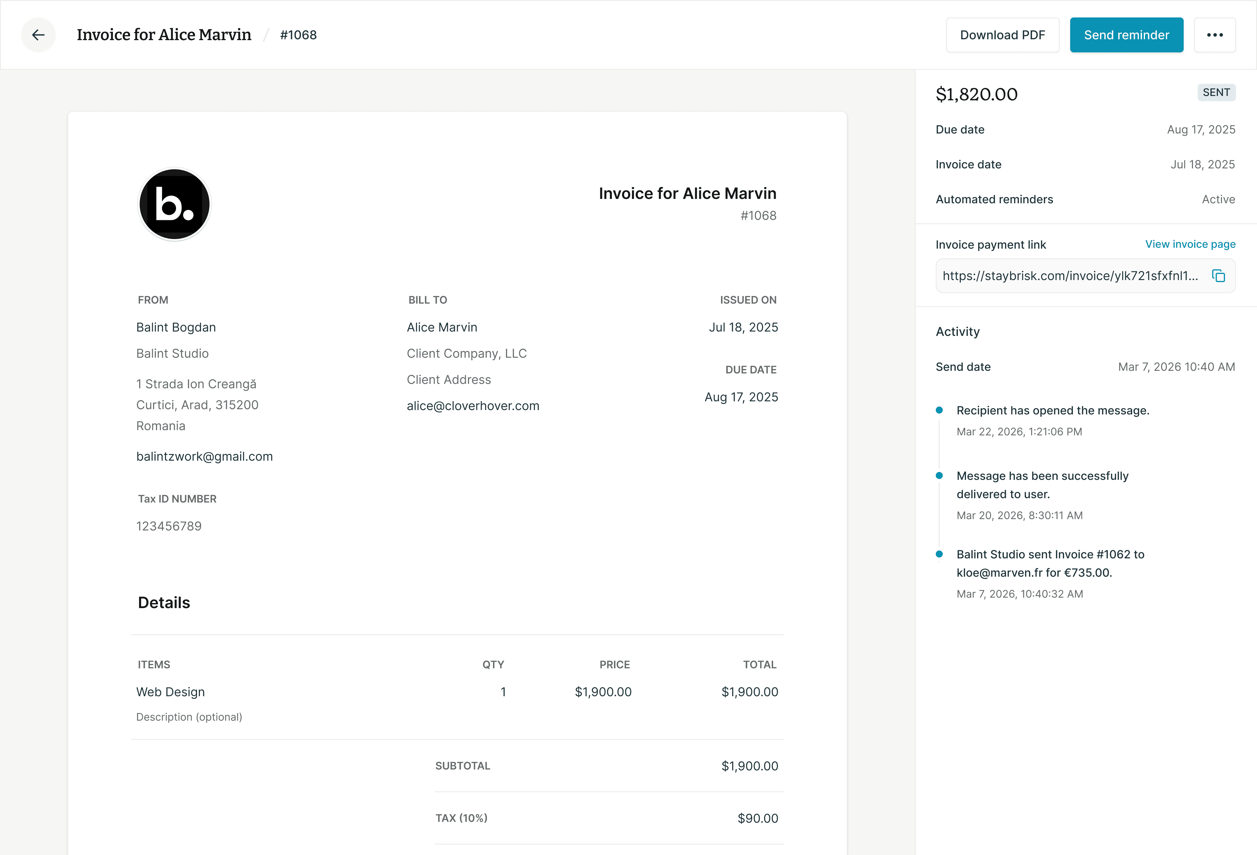 Invoice activity