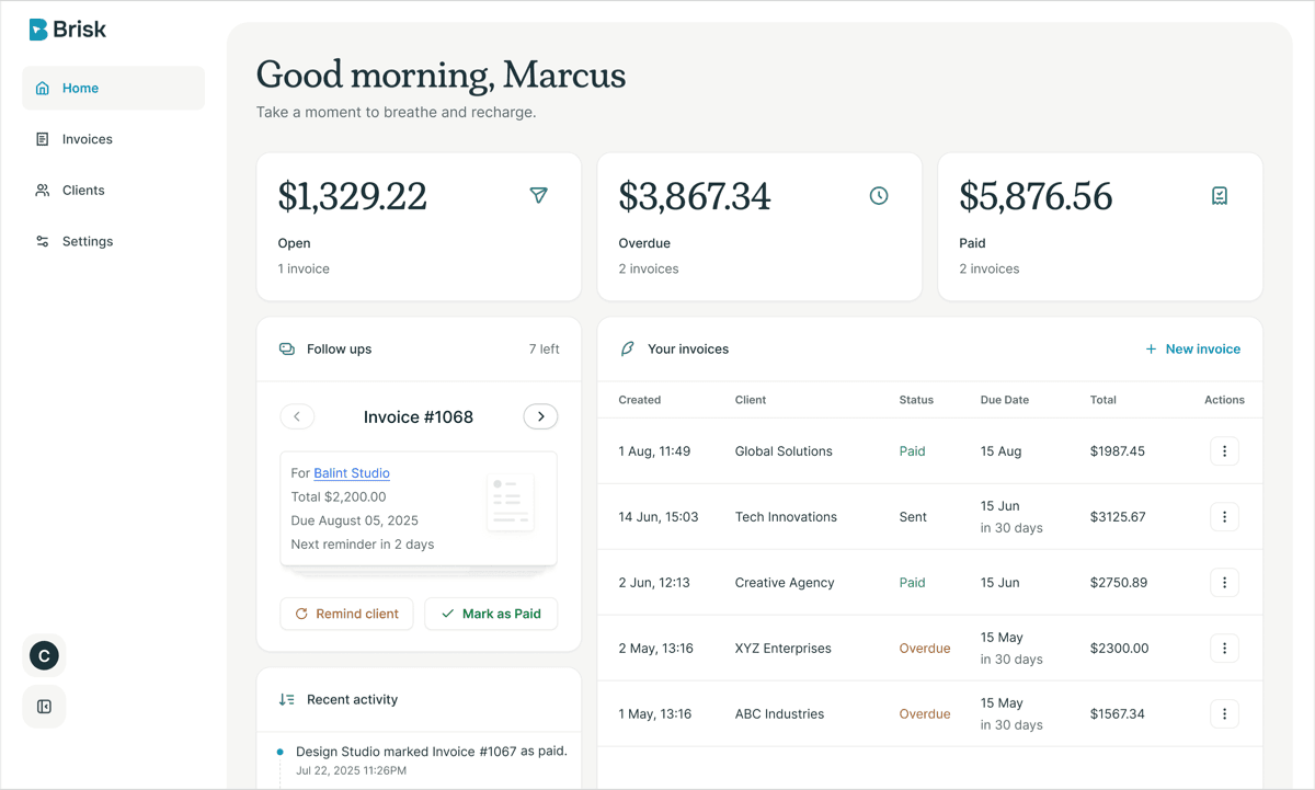 Brisk dashboard