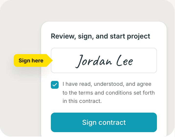 Client view of a Brisk contract with a typed signature and a Sign contract button
